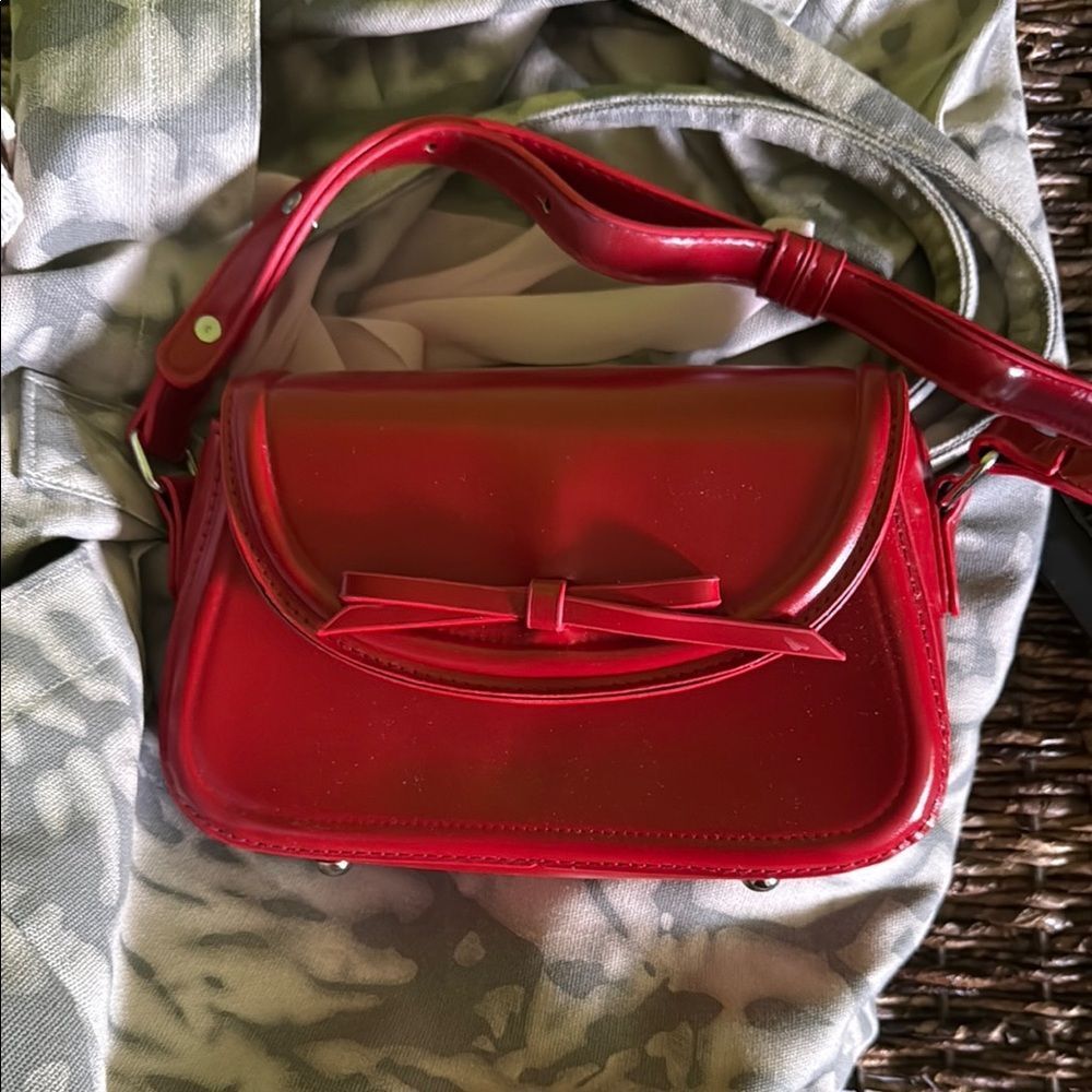 NWOT Amazon Red Faux Leather Small Shoulder Bag Purse 9"W x 6"H